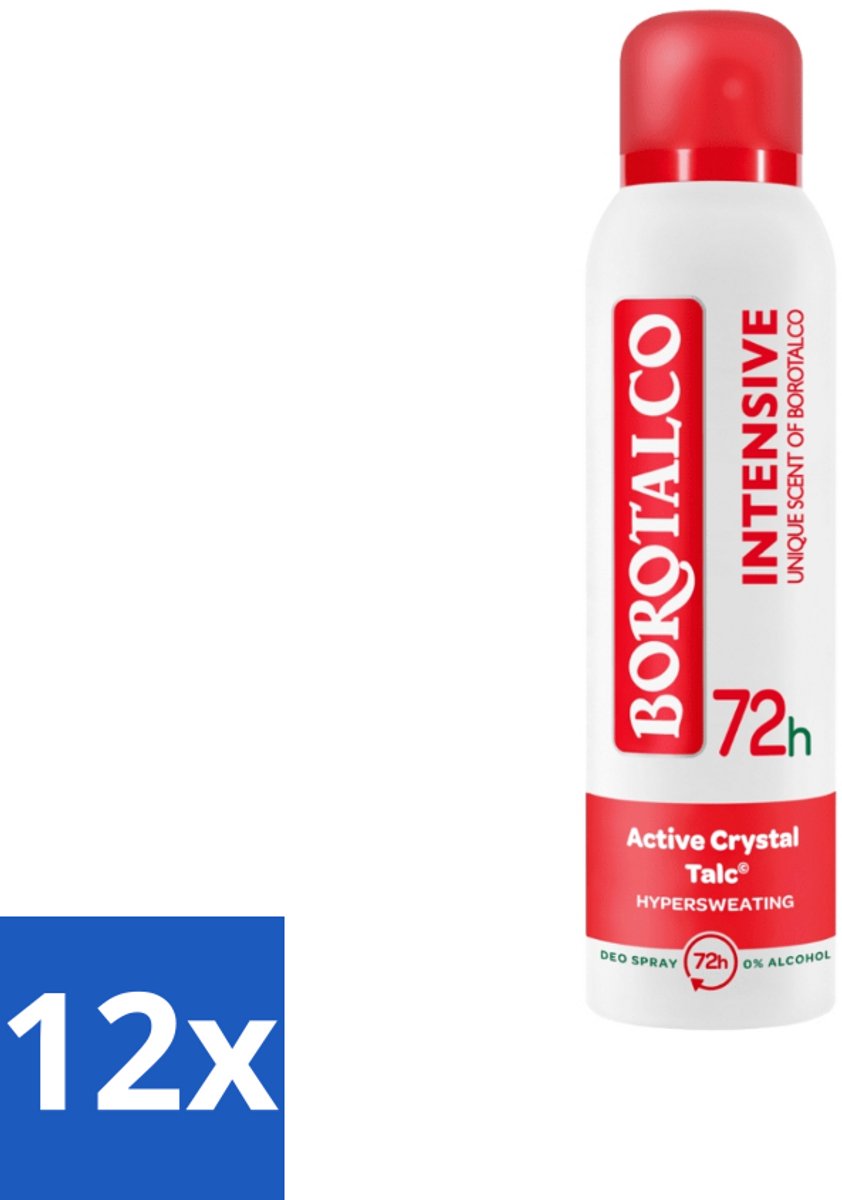 Borotalco - Deodorant Spray - Intensive - Active Crystal Talc - 0% Alcohol - 150 ml - Voordeelverpakking - 12 stuks