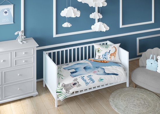 Aminata kids Beddengoed dierentuindieren 135x200 katoen meisjes en jongens YKK ritssluiting groen kinderbeddengoed jungle giraffe leeuw zebra aap