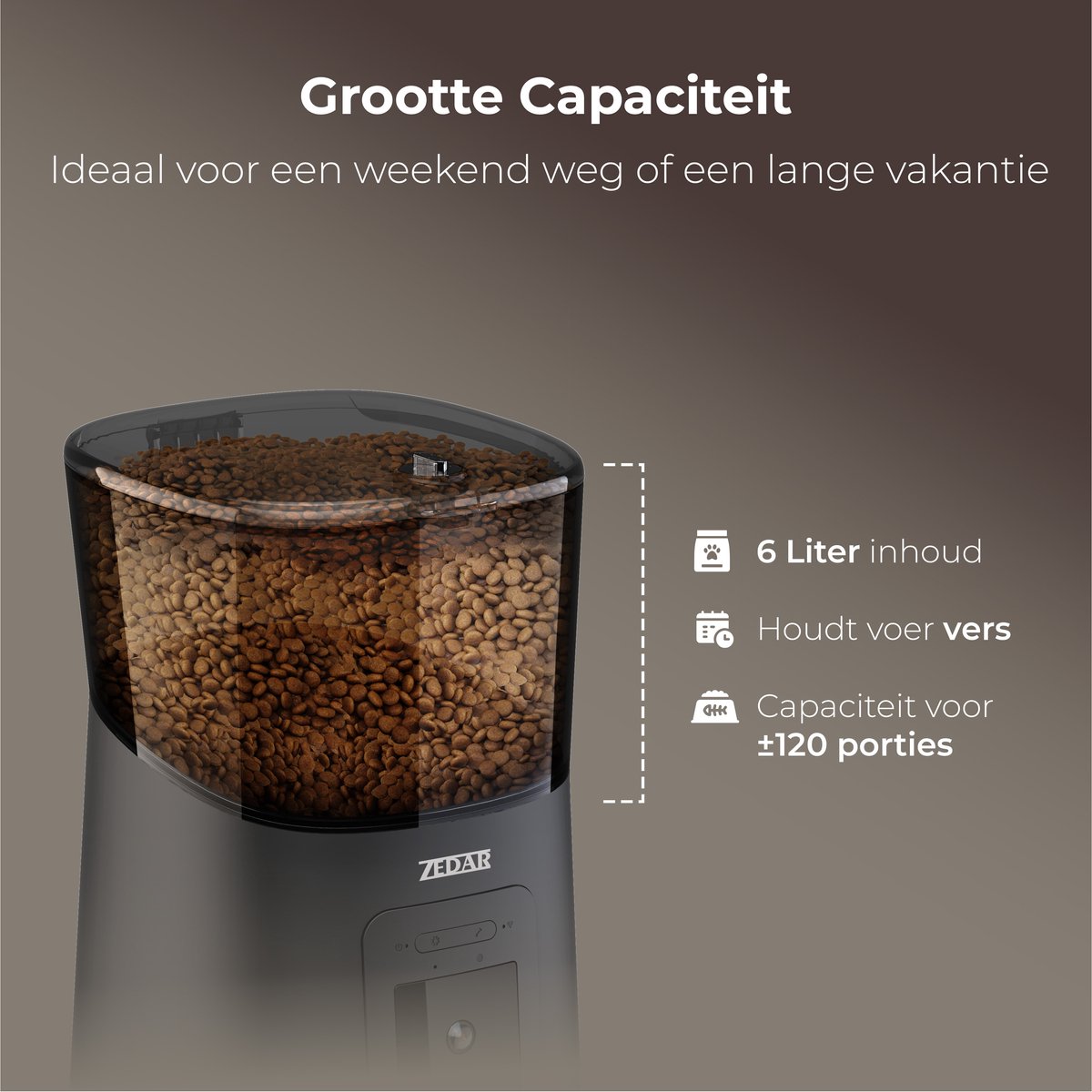 Afbeelding 3 van Zedar A900 Automatische Voerbak - Kat en Hond - Voerautomaat met App en Camera - 6 L - Zwart