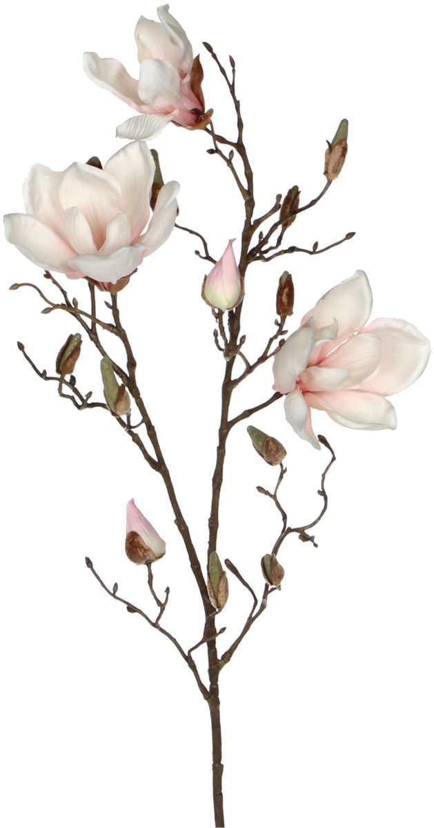 Mica Decorations Kunstbloemen Magnolia takken - 90 cm - creme wit/roze - Kunst zijde - Boeket - stelen - siertakken