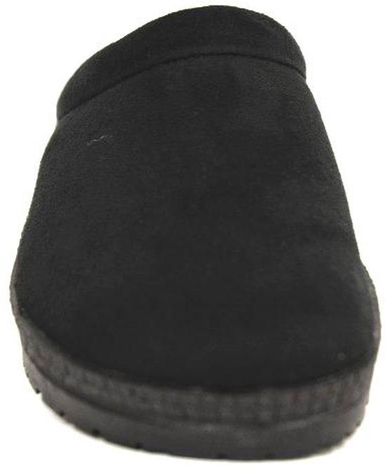 Zwarte pantoffel met wedge zool.