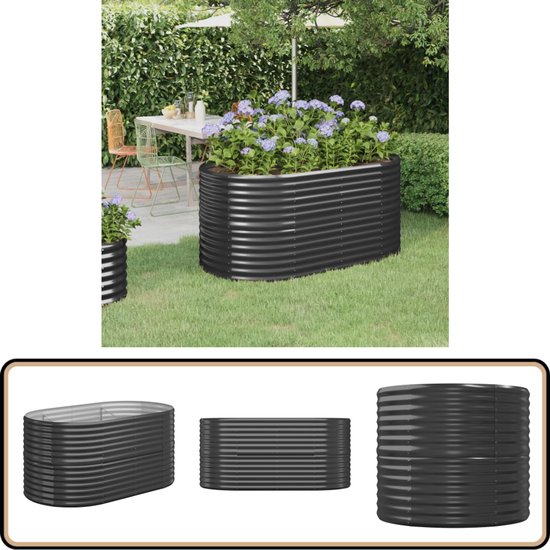 vidaXL Ovale Plantenbak 152x80x68 cm Antraciet Plantenbak - Oval Plantbak - Tuindecoratie - Sierlijke Plantenbak - Metalen Plantenbak