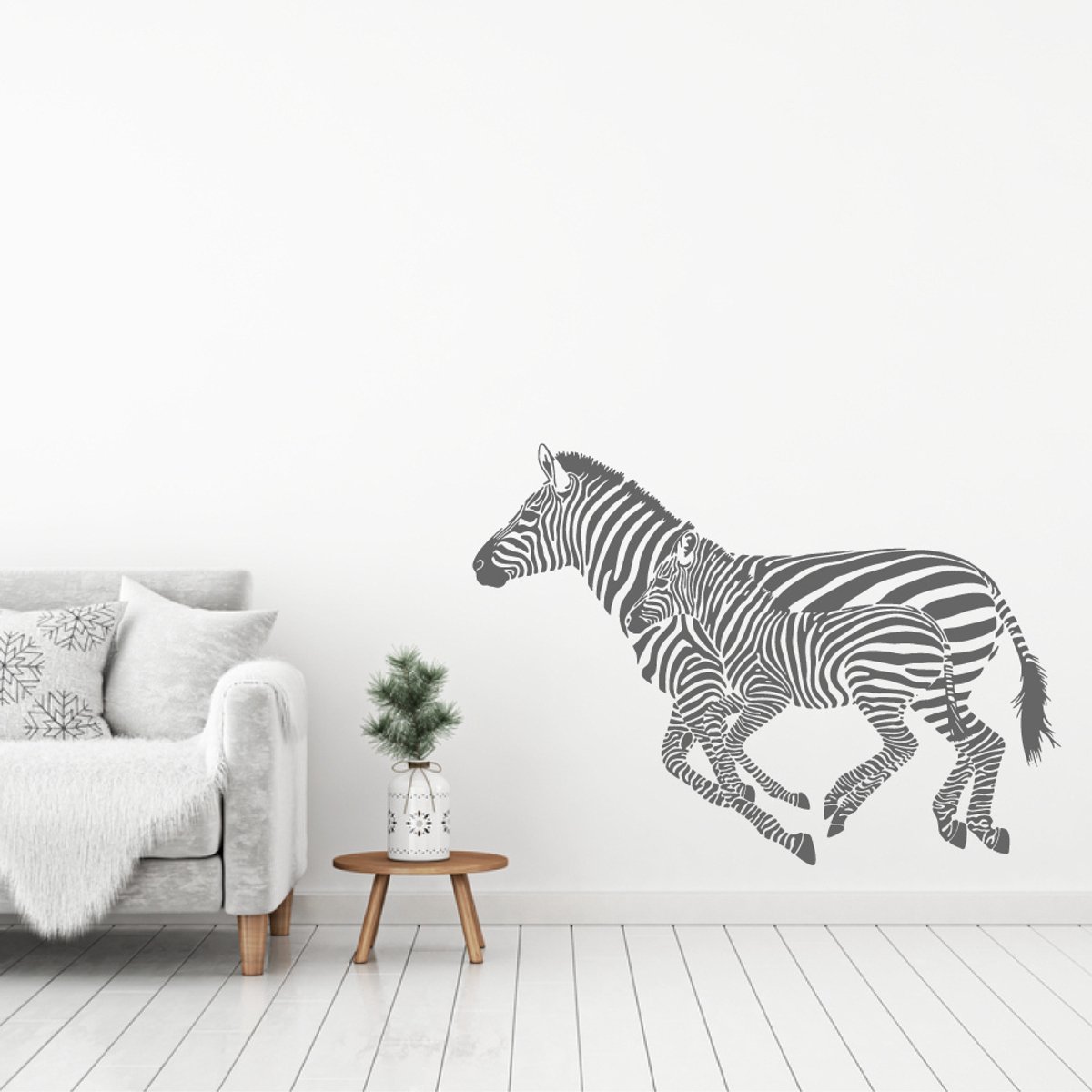 Muursticker kleine en grote zebra - Lichtblauw - 60 x 43 cm baby en kinderkamer - muurstic