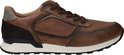 Zijaanzicht van bruine leren Rieker sneaker met witte zool en donkerbruine en grijze details.