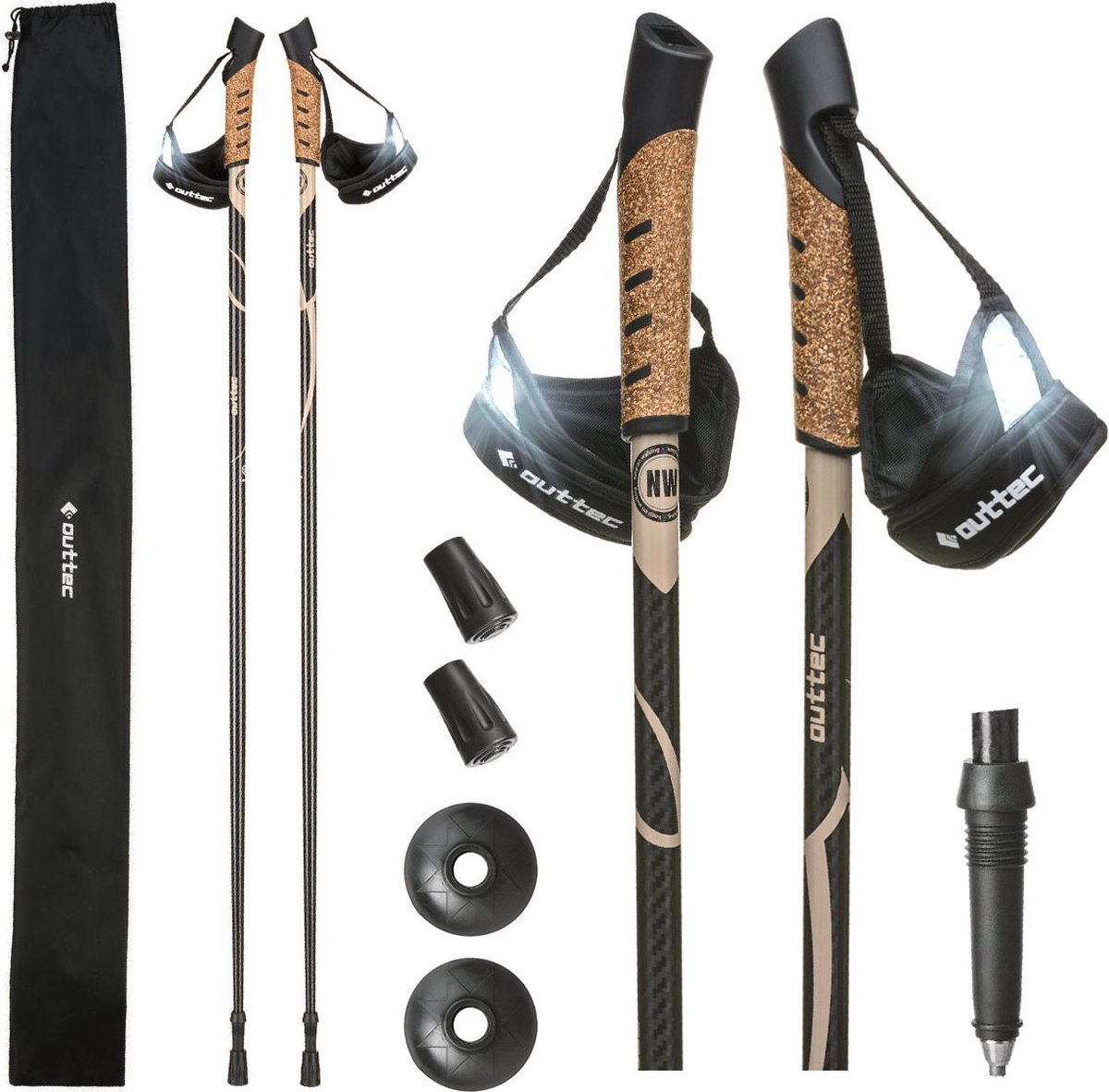Outtec® Nordic Walking Stokken, Wandelstokken, Trekkingstokken - 110 cm - Ultralichte Trekkingstokken voor Mannen en Vrouwen - Wandelen, Trekking