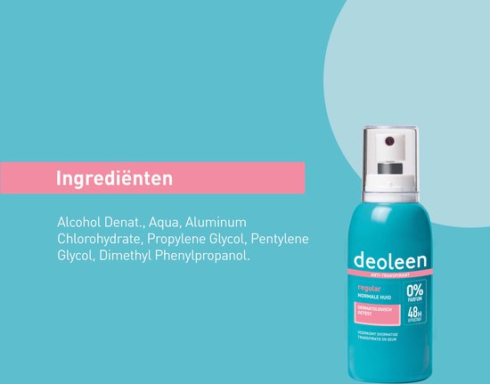 Deoleen Anti-transpirant - Pompspray Regular - Voorkomt overmatige transpiratie en transpiratiegeur - 48 uur effectief - 0% parfum - Dermatologisch getest - Deodorant - 75 ml