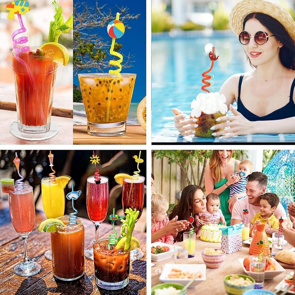 Kleurrijke Drinkrietjes 16 Stuks Spiraalrietjes, PET-herbruikbare Rietjes, Zomer, Hawaï-zwembadrietjes Voor Verjaardagsfeest, Feestdecoratie, Familiefeestbenodigdheden (A Feestbenodigdheden Rietjes