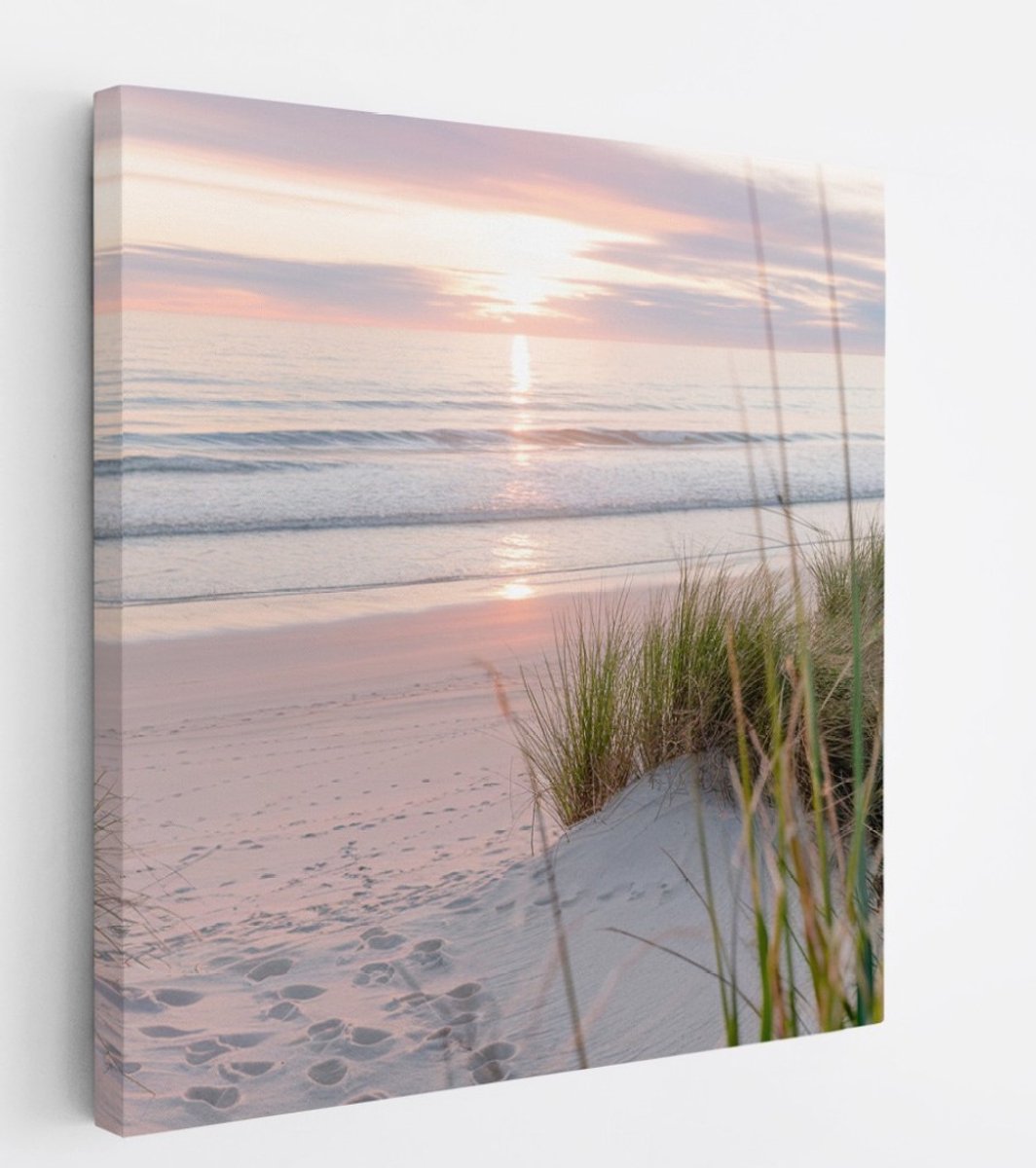 Saammp Canvas Schilderij - Strand En Zee - duinen - Planten - 30x30 - Foto op canvas - Wanddecoratie - muurdecoratie Woonkamer - Slaapkamer decoratie - Canvas Print Multicolor