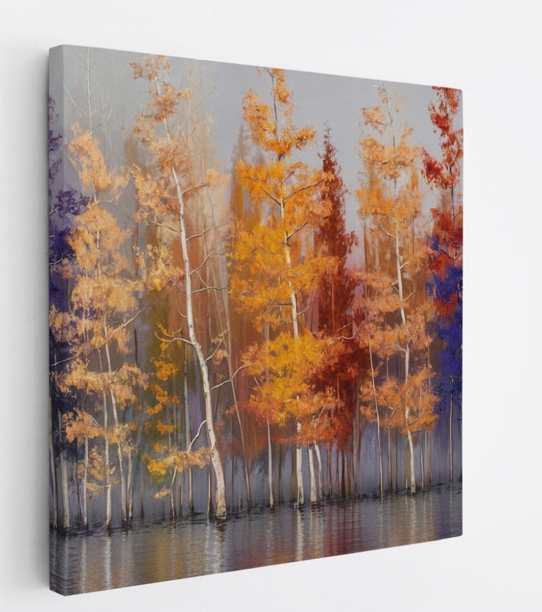 Saammp Canvas Schilderij - Kleurrijke bomen - Natuur - Abstract - 100x100 - Foto op canvas - Wanddecoratie - Muurdecoratie Woonkamer - Slaapkamer decoratie - Canvas Print Multicolor