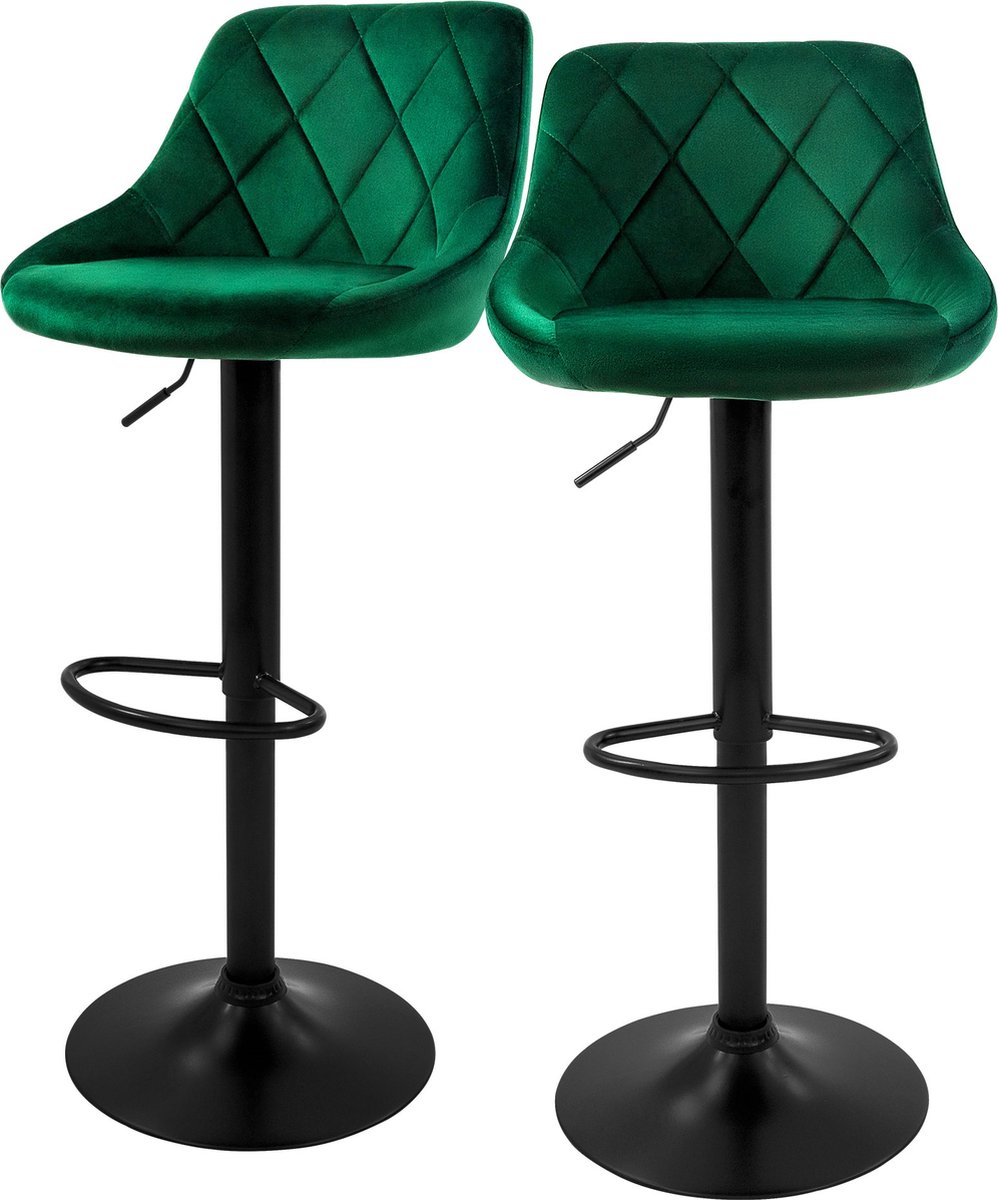 ml-design barkruk set van 2, fluwelen bekleding, groen, met rugleuning en voetensteun, counter kruk in hoogte verstelbaar 62-82 cm, 360° draaibaar, bistro kruk draaibare barkruk barstoelen