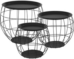 ML-Design Bijzettafel Set van 3, Rond, Zwart, Metalen Manden Salontafel 3 Maten Ø31cm/Ø38cm/Ø47cm, Metaal, Afneembaar Tafelblad, Opbergruimte, 3-Delige Woonkamer Tafels Sofa Salontafels Set Tafels