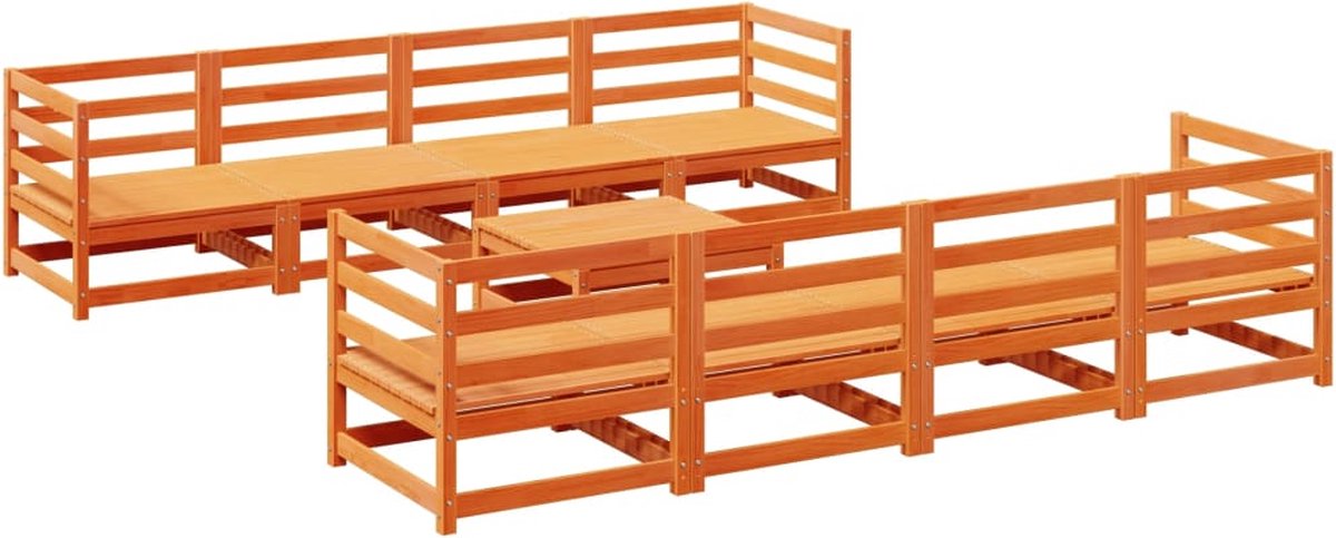 The Living Store 9-delige Loungeset massief grenenhout wasbruin - Loungebank - Tuinset - Houten Lounge - Outdoor Furniture - Garden Furniture
