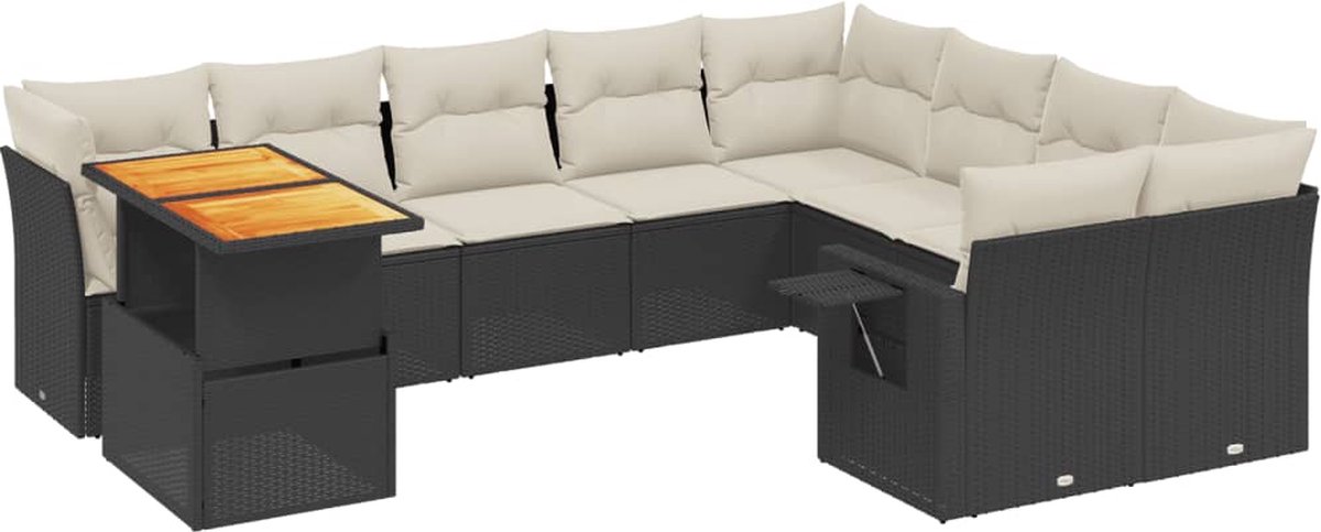 The Living Store 10-delige Loungeset met kussens poly rattan zwart - Loungeset - Tuinset - Lounge Set - Buitendecoratie - Garden Furniture