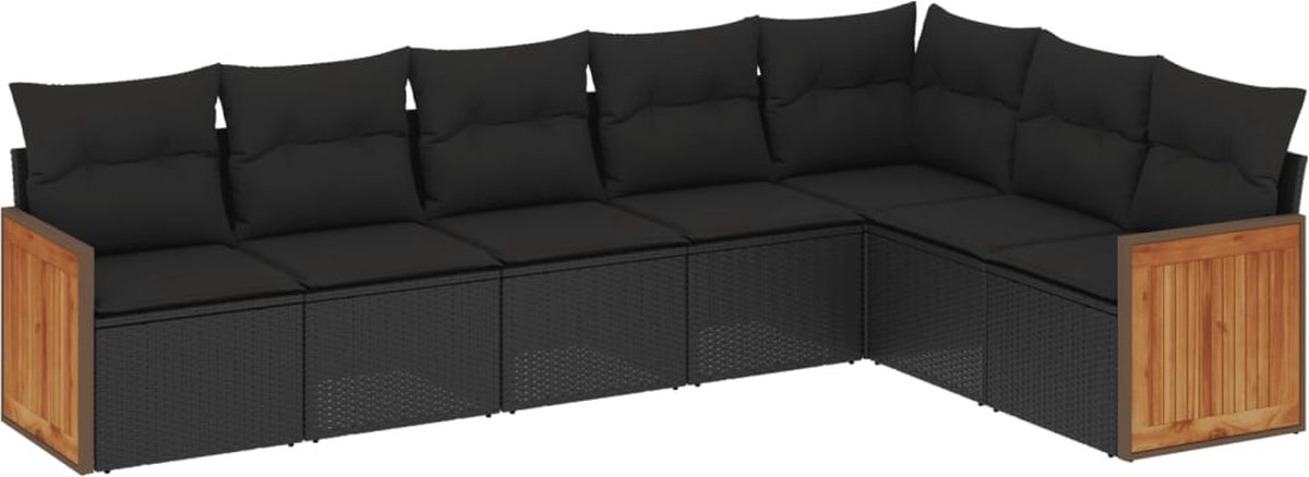Zwarte poly rattan loungeset met kussens voor tuin, hoeksofa.