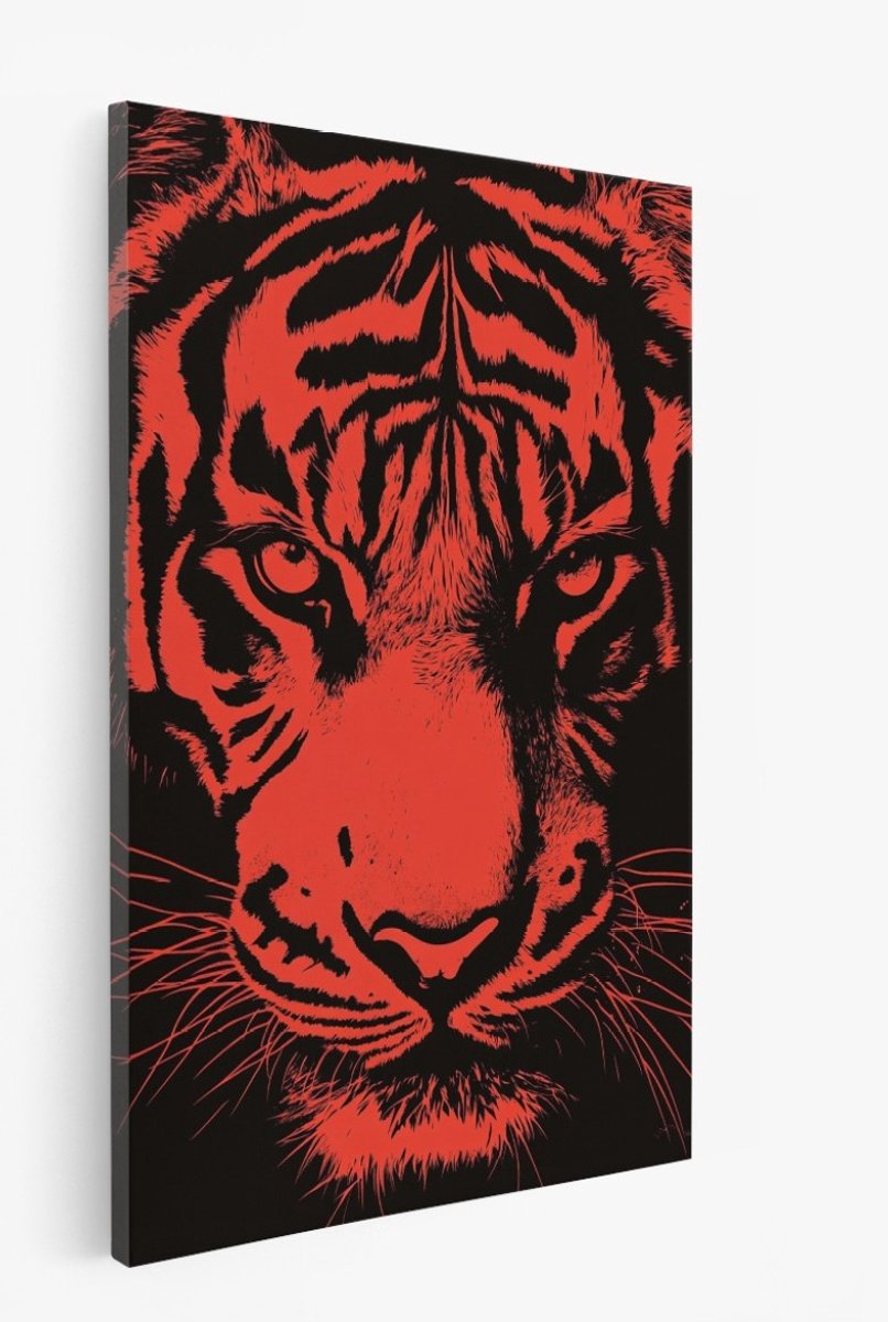 Saammp Canvas Schilderij - Abstracte Rode Tijger - Natuur - Dieren - 40x60 - Foto op canvas - Wanddecoratie - Muurdecoratie Woonkamer - Slaapkamer decoratie - Canvas Print Multicolor