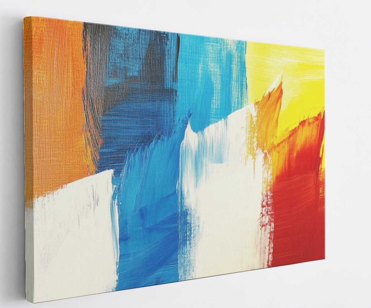 Saammp Canvas Schilderij - Kleurrijk geblokt - Abstract kunstwerk - 60x40 - Foto op canvas - Wanddecoratie - Muurdecoratie Woonkamer - Slaapkamer decoratie - Canvas Print Multicolor
