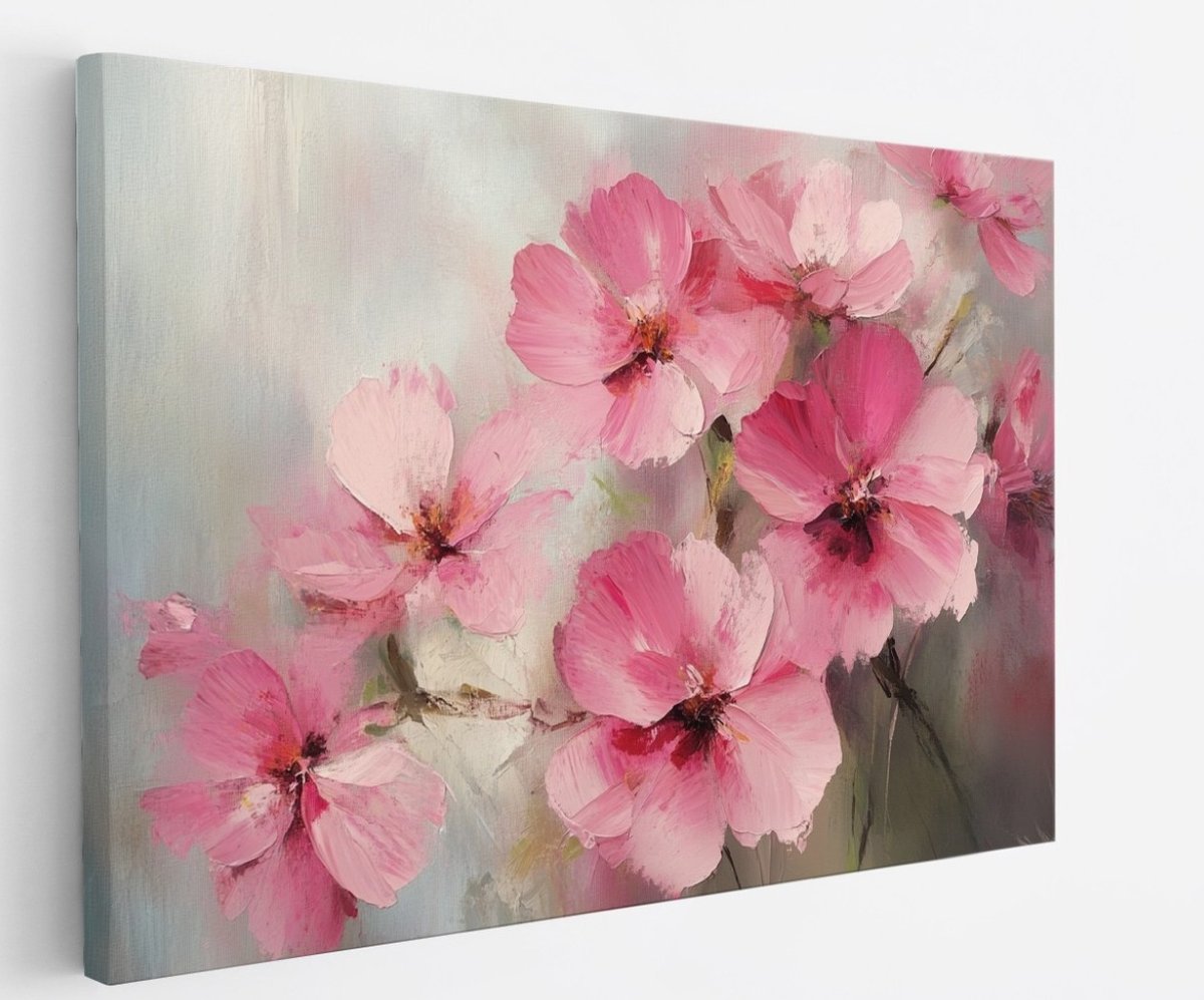 Saammp Canvas Schilderij - Zachte Roze Bloemen - Abstract - 100x75 - Foto op canvas - Wanddecoratie - Muurdecoratie Woonkamer - Kantoor Decoratie Multicolor