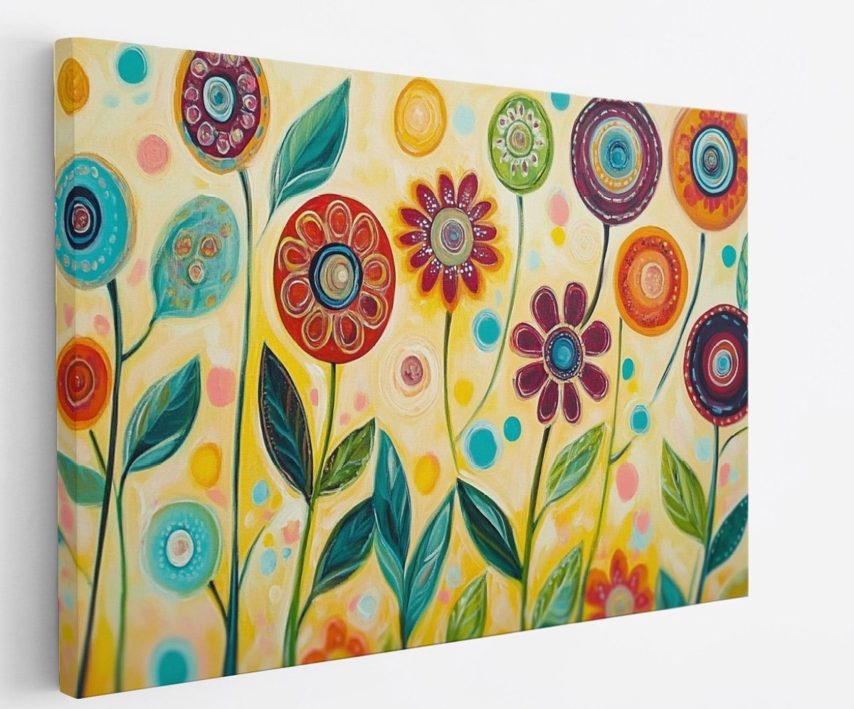 Saammp Canvas Schilderij -Kleurrijk - Getekende Bloemen - Abstract - 40x30 - Foto op canvas - Wanddecoratie - Muurdecoratie Woonkamer - Kantoor Decoratie Multicolor