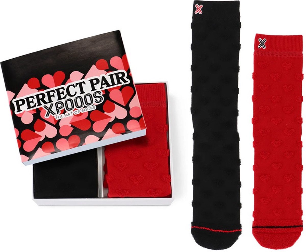 XPOOOS - Giftbox Dames Sokken - 2-Pack - Maat One Size - Zwart & Rood