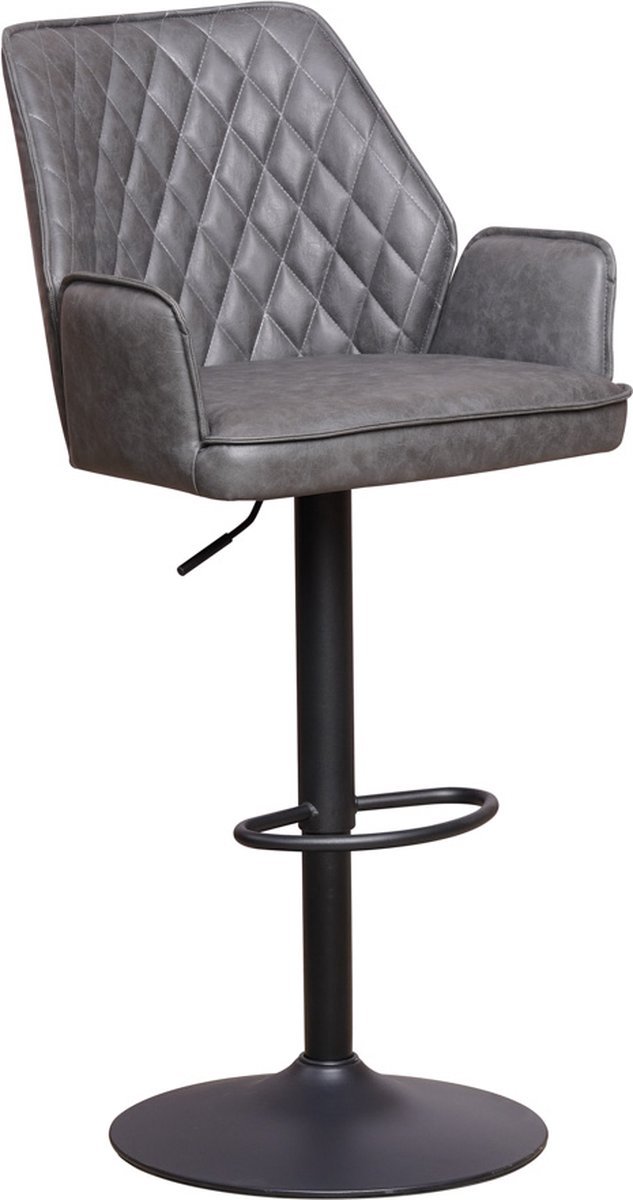 Bolt Edge Barkruk - Met rugleuning en armleuning - Antraciet - Modern Design - Voetsteun