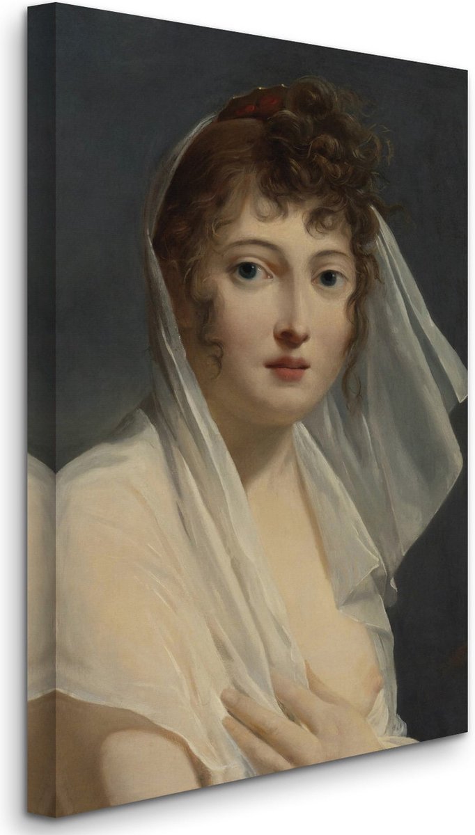 French School - Portrait Of A Young Lady Wearing A Veil - Portret van een Jonge Dame met een Sluier (c1800) - 3:2