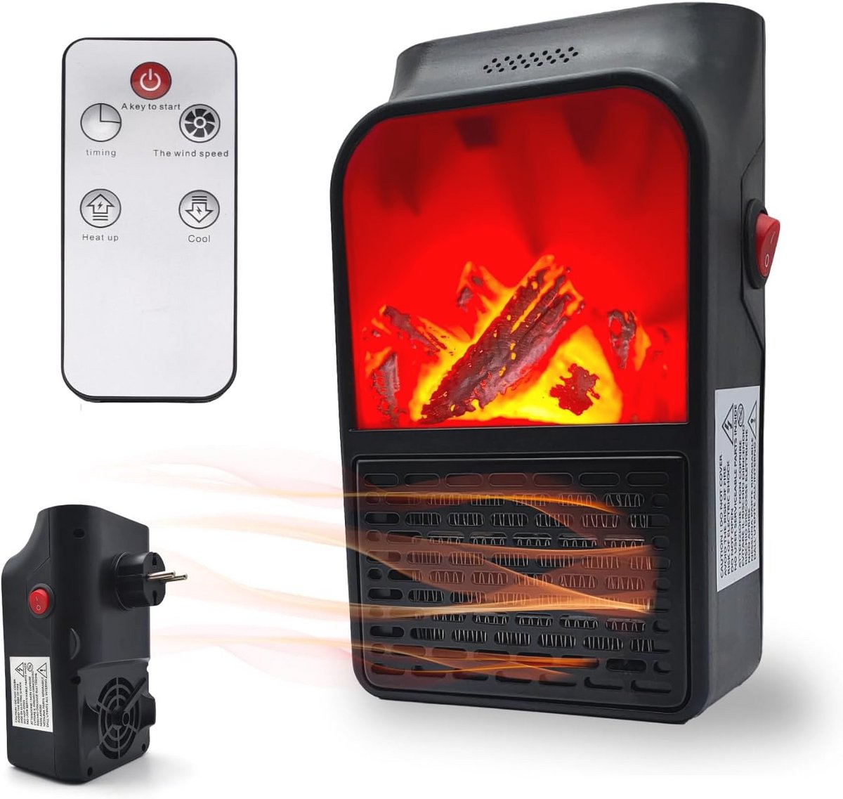 Draagbare elektrische wandverwarming 600 W | Energiezuinig en veilig voor kinderen | Afstandsbediening en instelbare thermostaat | Lichtgevend haardeffect | Ideaal voor elke ruimte