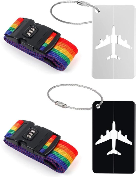 Kofferriem, set, bagageband, kofferbanden, bagageriem, gepersonaliseerde identificatie, verstelbaar, antislip, reisaccessoires (roze blauw oranje groen, 4 stuks Kofferriem, set, bagageband, kofferbanden, bagageriem, gepersonaliseerde identificatie, verstelbaar, antislip, reisaccessoires (roze blauw oranje groen, 4 stuks