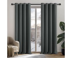 Verduisterende Gordijnen - Warmte Isolerend & Geluiddempend - 140x245 cm - Set van 2 - Donkergrijs - Hoogwaardig Duurzaam Materiaal - Modern Design met Oogjes - Voor Woonkamer & Slaapkamer