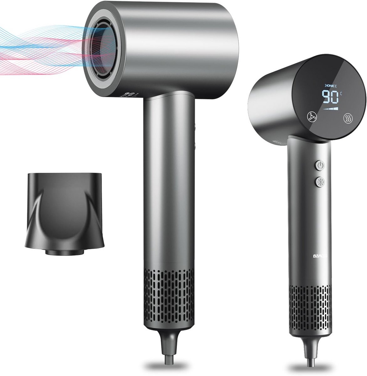 Professionele Ionische Haardroger 1500W voor Reizen – Touchscreen met 4 Temperatuur- en 3 Snelheidsinstellingen