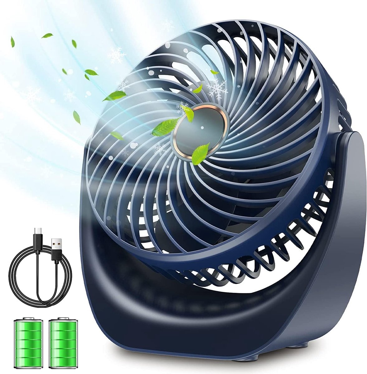 Ultrastille USB Bureauventilator met Oplaadbare Batterij en 5 Snelheidsniveaus