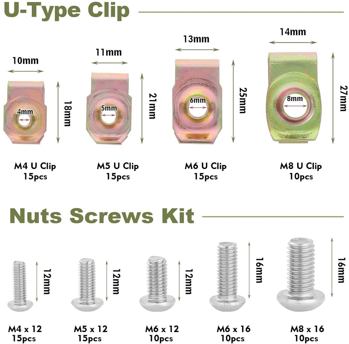 90pcs U Type Clip Nut Car Fasteners, Anti Rust Carbon Steel