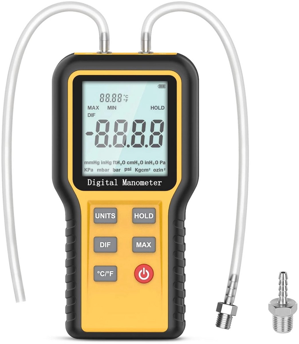 Professionele Differentiedrukmeter met Batterij en Achtergrondverlichting - 12 Eenheden Selecteerbaar