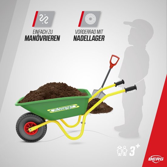 Kinderkruiwagen voor kinderen vanaf 3 jaar - belastbaar tot 25 kg - metalen frame - kunststof bak - Dempy groen/geel - speelgoed, buitenactiviteiten Bolderkar van Dempy — afbeelding 2