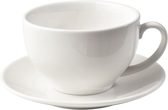 Tasse à Coffee en porcelaine ionEgg avec soucoupe 220 ml/7 oz pour Cappuccino , latte et thé, White Elegant