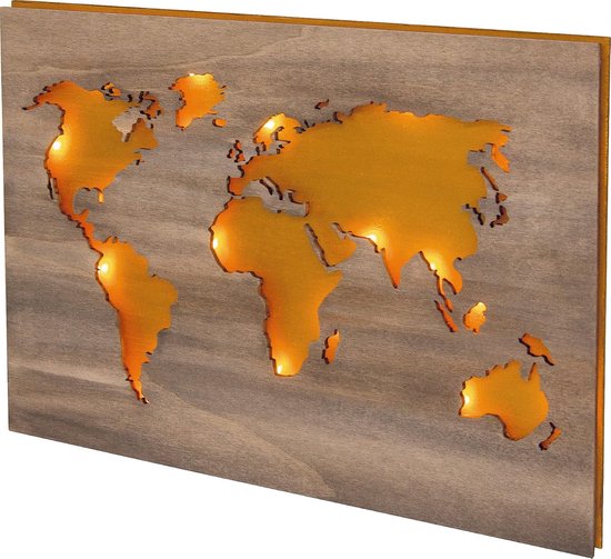 Prachtige handgemaakte metalen wereldkaart voor aan de muur! 84x62cm Goud