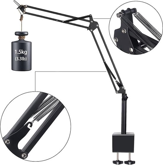 CAHAYA Mikrofonarm Boom Arm Professionelle: Low Profile Verstellbarer Mikrofonarm mit Verlängerungsstange, Unter-Bildschirm-Design für Streaming & Recording, Tragkraft bis 2,5 kg Mikrofon Schwenkarm