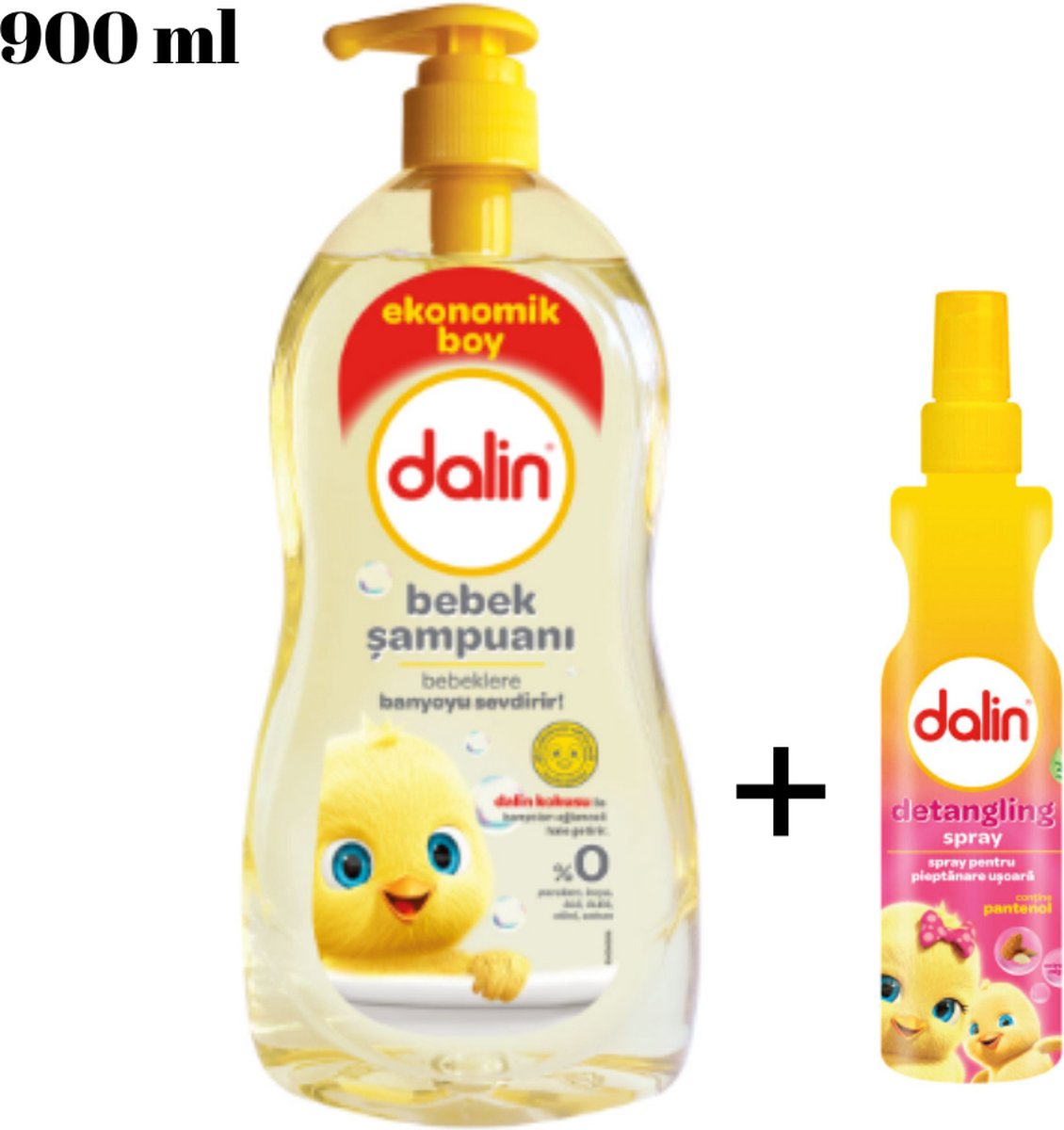 Goedkoopste Dalin Baby Shampoo, 98 natuurlijk ingrediënt, anti-prikkende formule, veilig voor de gevoelige huid (900 ml) & detangling spray (200 ml