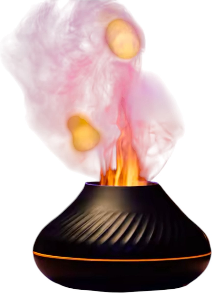Goedkoopste Kinscoter - Luxe Aroma Diffuser Flame - Vulkaan diffuser - 3D Vlam Aromatherapie Diffuser - Zwart - Geurverspreider - Ultrasone Vernevelaar - Luchtbevochtiger - Verdamper - Aromatherapie - 130ML - Aroma Vernevelaar - Geschenk - Cadeau
