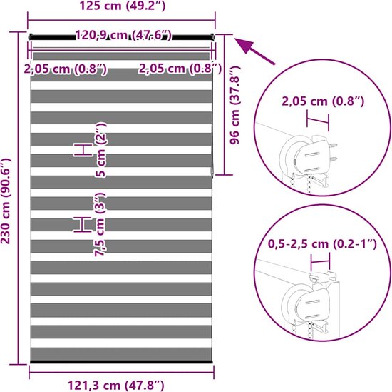 vidaXL - Zebra - Store - 125x230 - cm - largeur du tissu - 120,9 - cm - polyester - marron sable