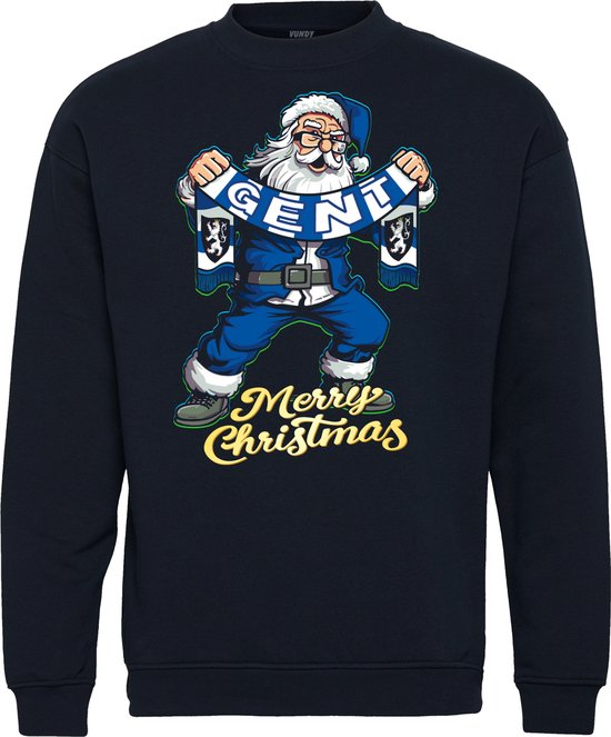 Pull de Noël Père Noël Gand | Ugly Christmas Pull Femme Homme | cadeau de Noël | Supporter du KAA Gant | Marine | taille XS