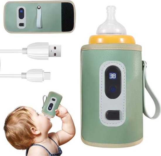 Draagbare Flessenwarmer - Flessenwarmer Onderweg USB Oplaadbaar - Flesverwarmer Met 5 Verwarmingsniveaus - LCD Display - Geschikt Voor Babyflessen En Glazen Bekers van Halovie — afbeelding 5