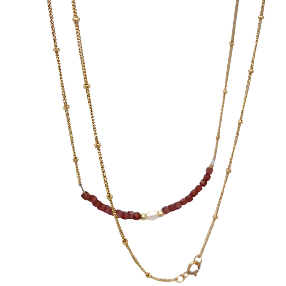 Pat's Jewels Ketting Dames - Collier - Schakel Ketting - Edelsteen - Granaat - Goud