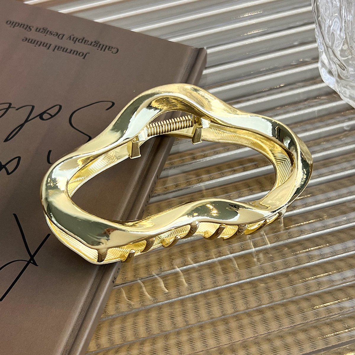 Wave Bubble Line Grote Haarklemmen-goud