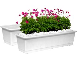 Geli Plantenbak kunststof - Set van 2x stuks - wit - L60 x B17,5 x H14,5 cm - Bloembakken/plantenbakken voor binnen/buiten
