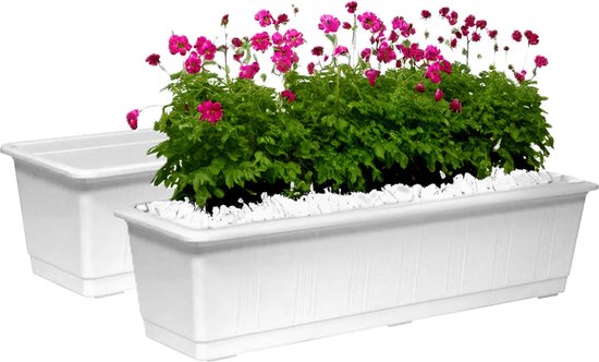 Set de 2 x jardinières rectangulaires blanches 60 x 17,5 x 14,5 cm - Jardinières/jardinières pour intérieur/extérieur