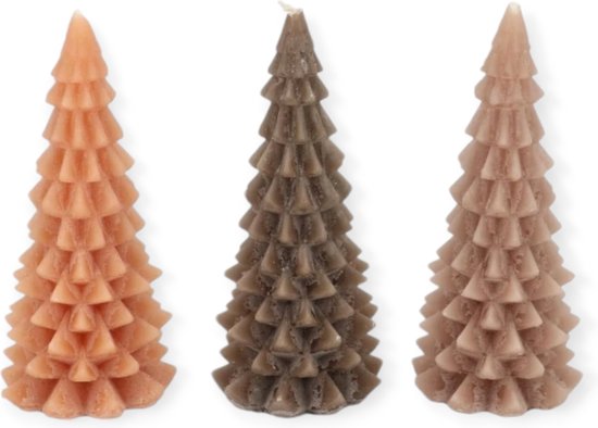 Daan Kromhout - Kerstboom kaarsen - Set/3 - Bruin tinten - 8x16cm