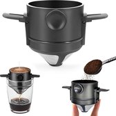 Koffiefilter - Koffiefilterhouder - Rvs Koffiefilter - Herbruikbaar - Koffie Dripper - Papierloos Giet Over Koffiedruppelaar - Voor Handmatige Bereiding Van Permanente Koffie - Voor Thuiskantoor, Reizen, Kamperen - Zwart - 1 Stuk