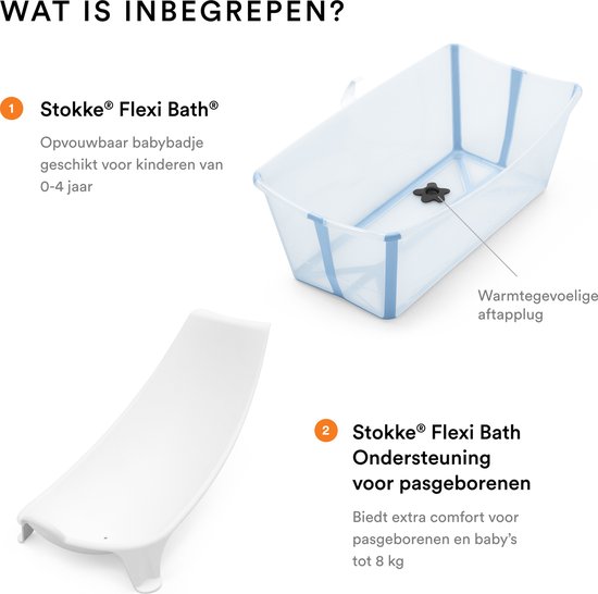Stokke Flexi Bath (Ocean Blue) met ondersteuning voor pasgeborenen - Duurzaam en gemakkelijk op te bergen - Handig voor thuis of op reis - Voor baby’s en kleuters en tot 4 jaar van Stokke — afbeelding 3