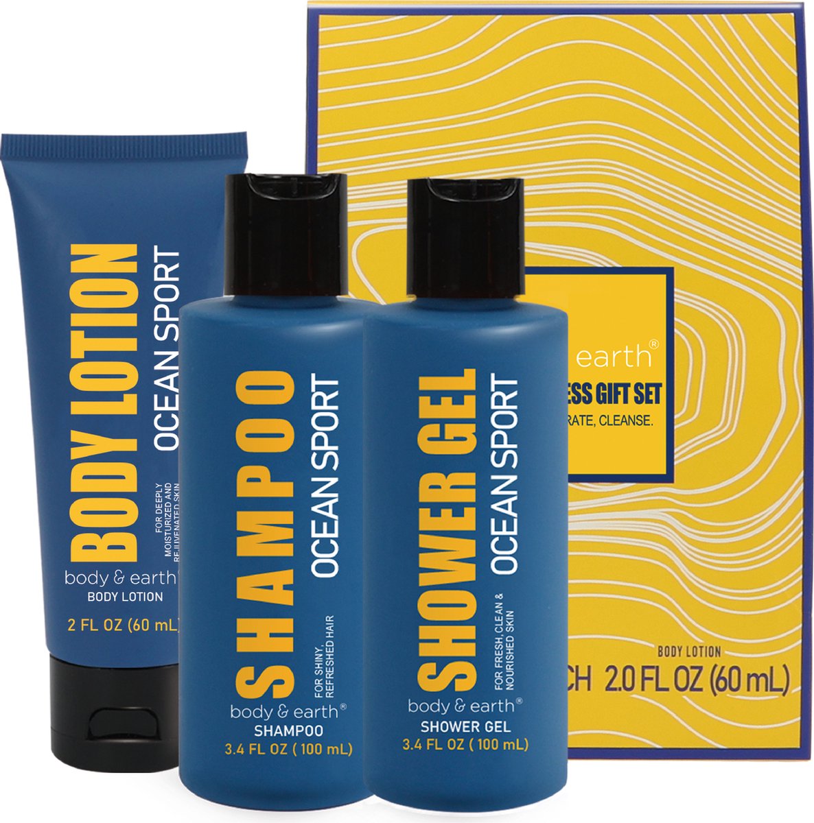 Goedkoopste Body & Earth - Ocean Sport - Men's Wellness Giftset Kerstcadeau - Stoere Geschenkset Lichaam - Cadeau voor Man Verjaardag - Cadeauset Heren - Wellness bath rituals - Verwenpakket Mannen, vader, vriend, papa, broer