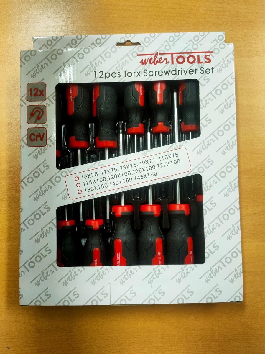 12-delig torx schroevendraaier set. De schroevendraaiers zijn voorzien van een magnetische tip.